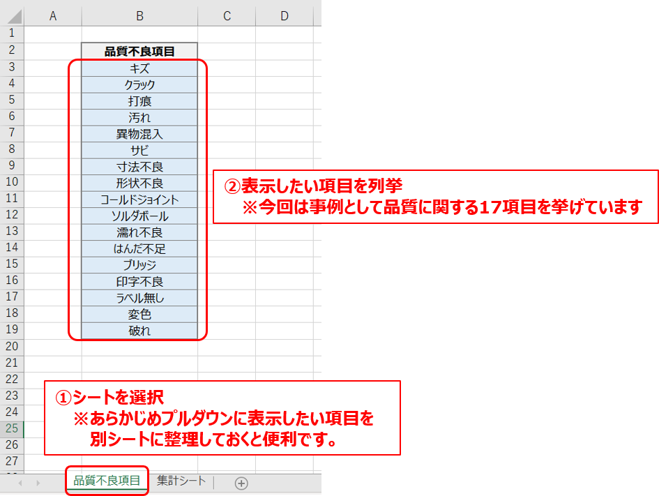 プルダウンで表示させる候補リスト作成