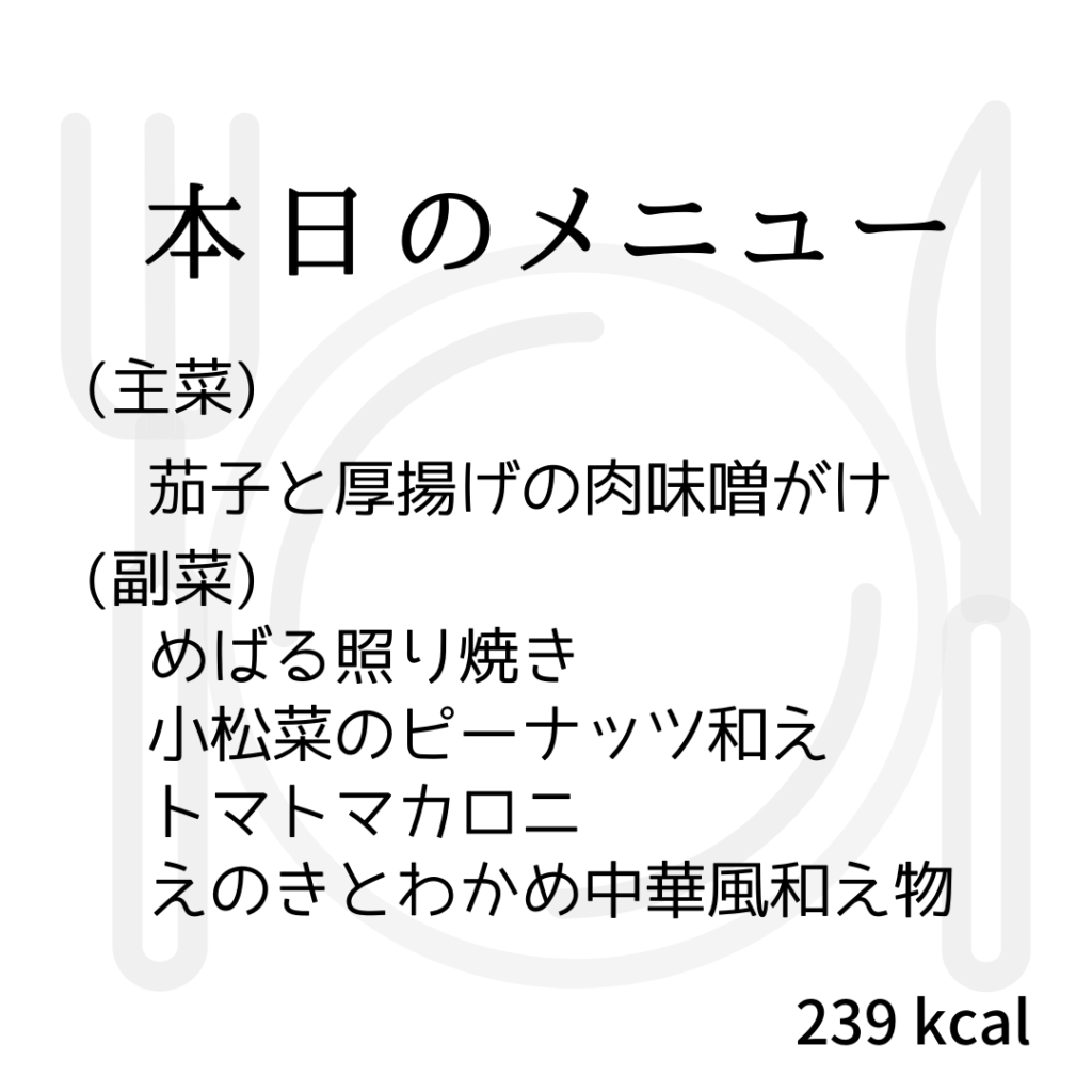 本日のメニューまとめday9